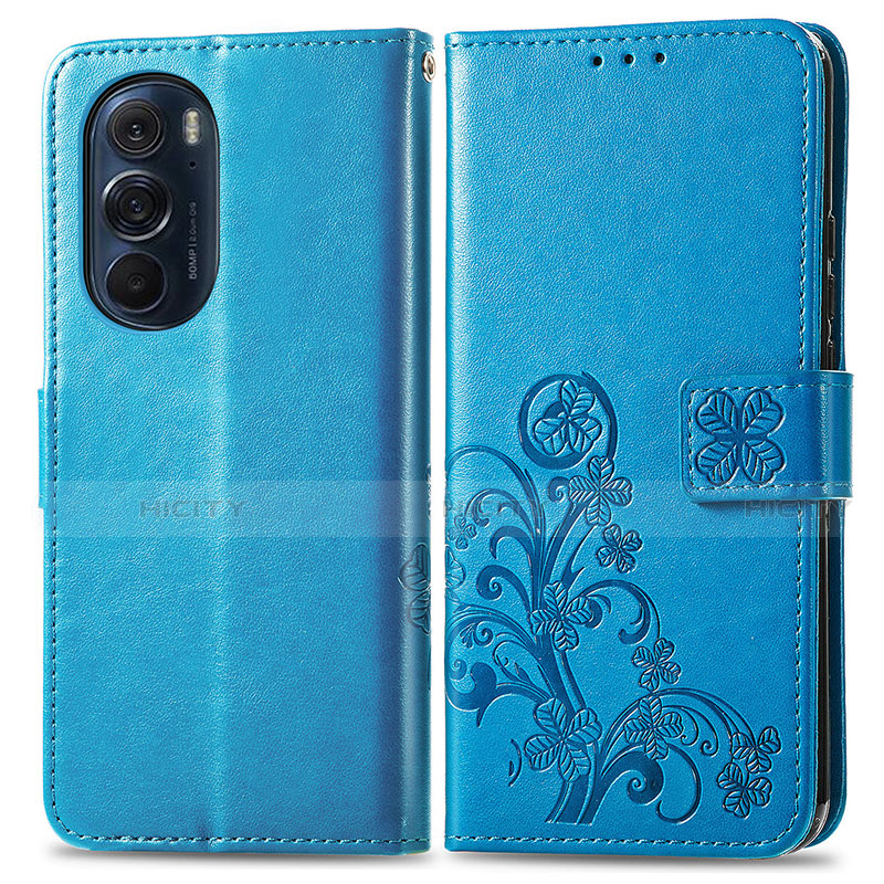 Coque Portefeuille Fleurs Livre Cuir Etui Clapet pour Motorola Moto Edge 30 Pro 5G Bleu Plus