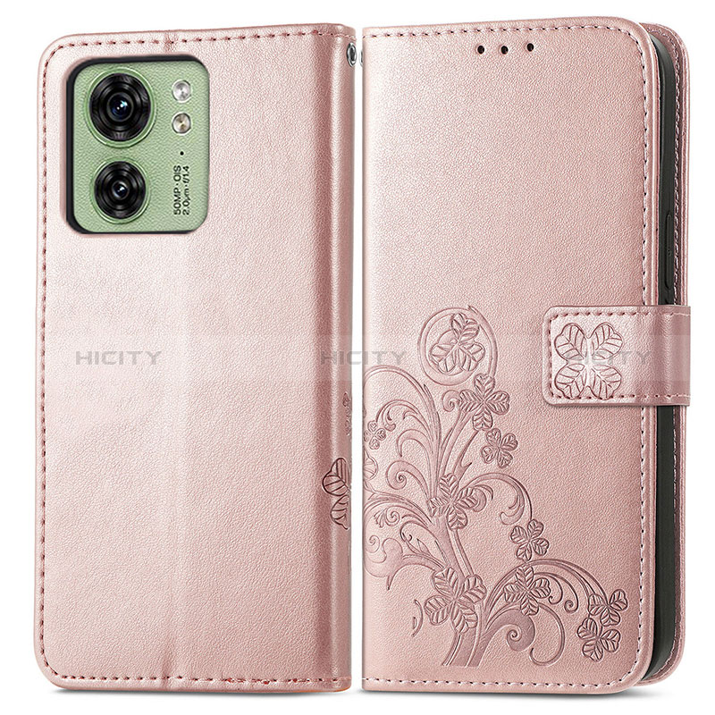 Coque Portefeuille Fleurs Livre Cuir Etui Clapet pour Motorola Moto Edge 40 5G Or Rose Plus