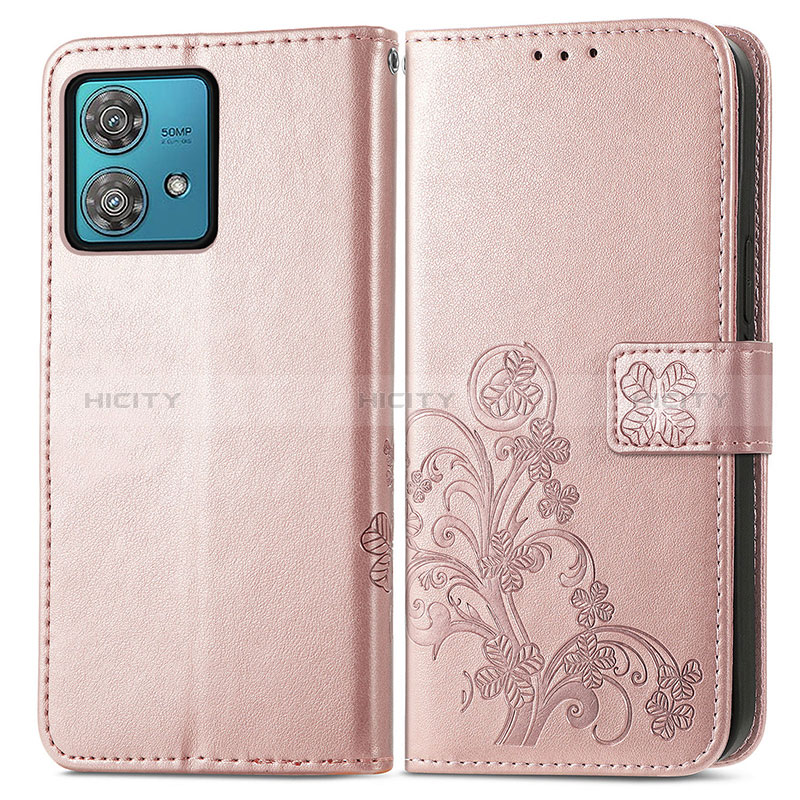 Coque Portefeuille Fleurs Livre Cuir Etui Clapet pour Motorola Moto Edge 40 Neo 5G Or Rose Plus