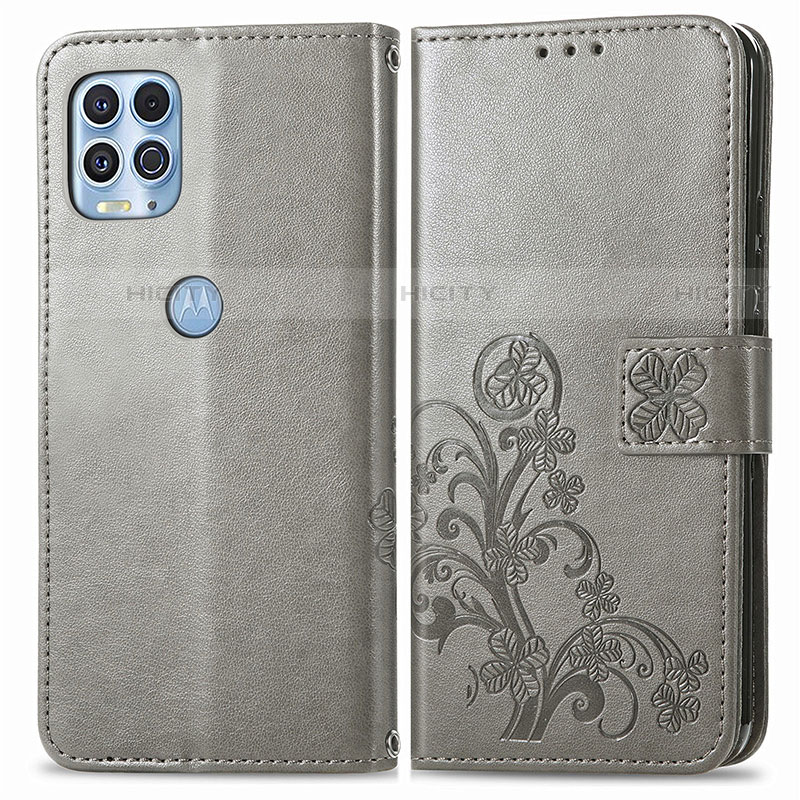 Coque Portefeuille Fleurs Livre Cuir Etui Clapet pour Motorola Moto Edge S 5G Gris Plus