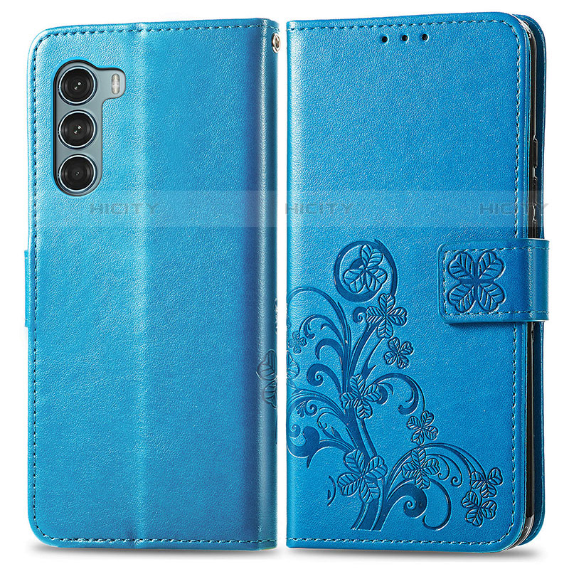 Coque Portefeuille Fleurs Livre Cuir Etui Clapet pour Motorola Moto Edge S30 5G Bleu Plus