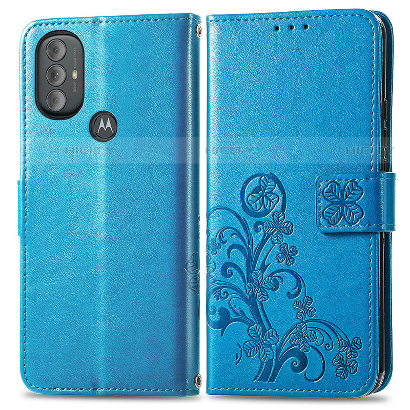 Coque Portefeuille Fleurs Livre Cuir Etui Clapet pour Motorola Moto G Play (2023) Bleu Plus