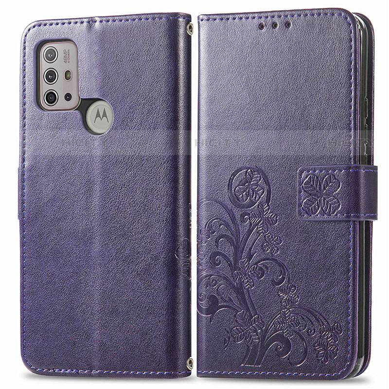 Coque Portefeuille Fleurs Livre Cuir Etui Clapet pour Motorola Moto G10 Power Violet Plus