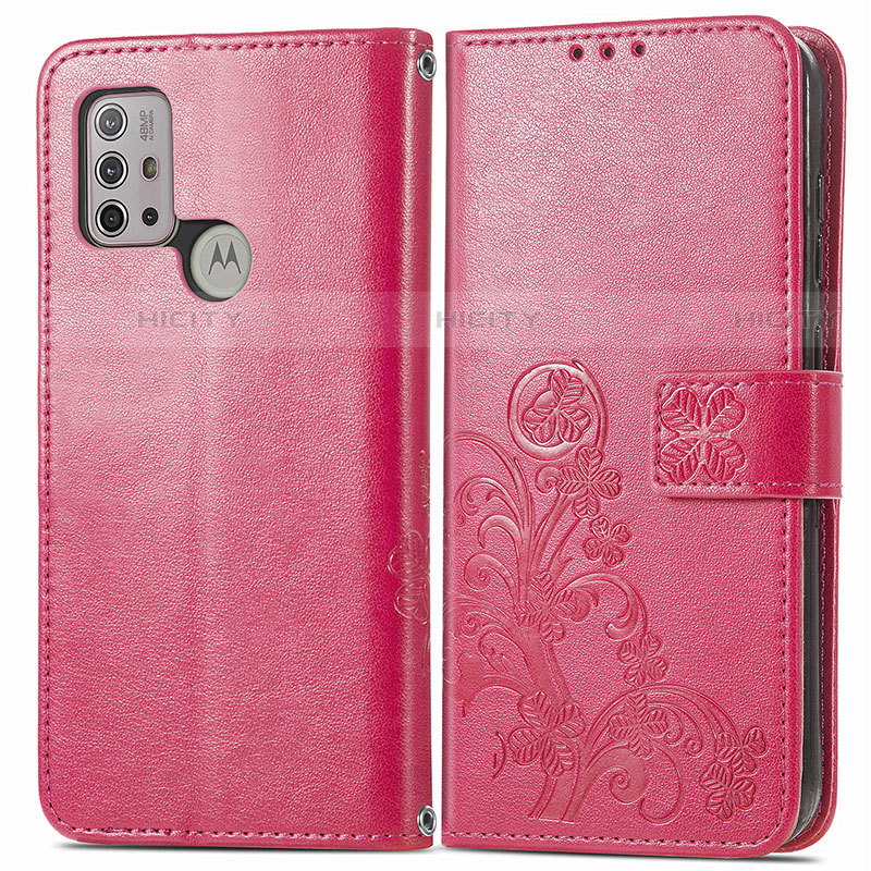 Coque Portefeuille Fleurs Livre Cuir Etui Clapet pour Motorola Moto G10 Rouge Plus