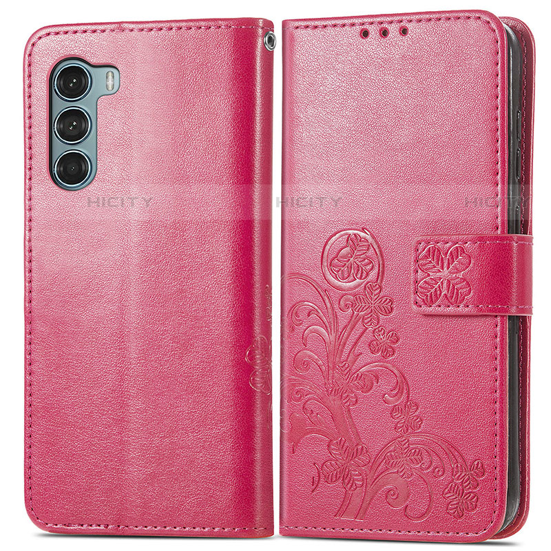 Coque Portefeuille Fleurs Livre Cuir Etui Clapet pour Motorola Moto G200 5G Rouge Plus