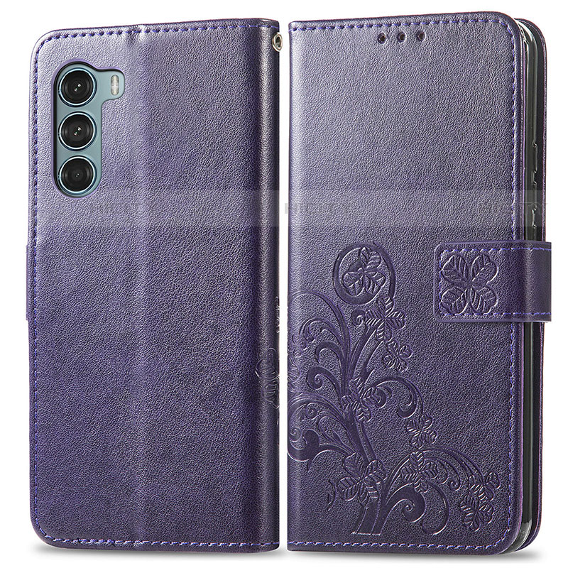 Coque Portefeuille Fleurs Livre Cuir Etui Clapet pour Motorola Moto G200 5G Violet Plus