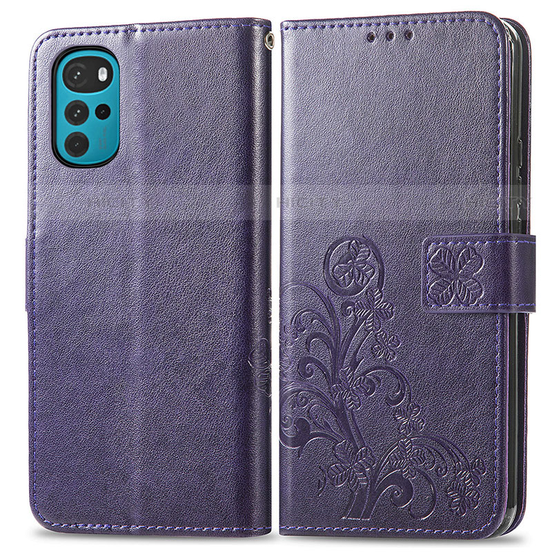 Coque Portefeuille Fleurs Livre Cuir Etui Clapet pour Motorola Moto G22 Violet Plus