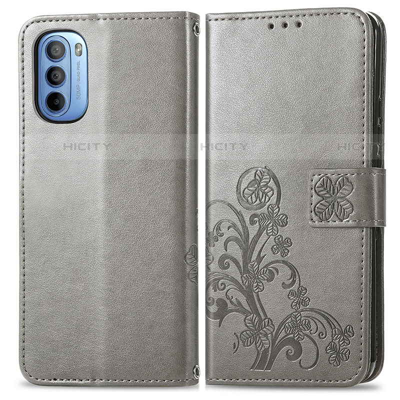 Coque Portefeuille Fleurs Livre Cuir Etui Clapet pour Motorola Moto G31 Gris Plus