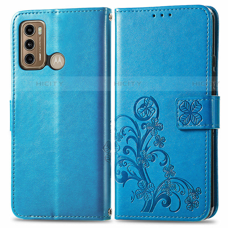 Coque Portefeuille Fleurs Livre Cuir Etui Clapet pour Motorola Moto G40 Fusion Bleu Plus