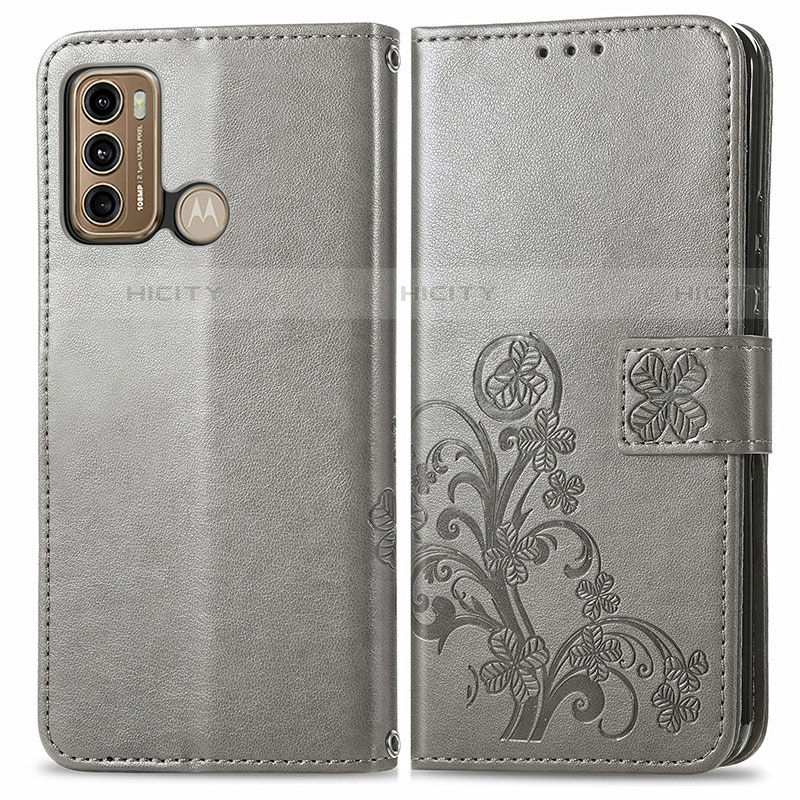 Coque Portefeuille Fleurs Livre Cuir Etui Clapet pour Motorola Moto G40 Fusion Gris Plus