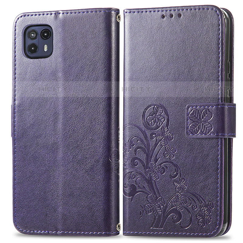 Coque Portefeuille Fleurs Livre Cuir Etui Clapet pour Motorola Moto G50 5G Violet Plus