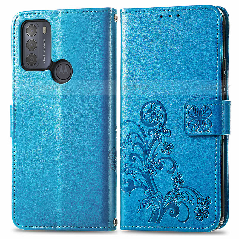 Coque Portefeuille Fleurs Livre Cuir Etui Clapet pour Motorola Moto G50 Bleu Plus