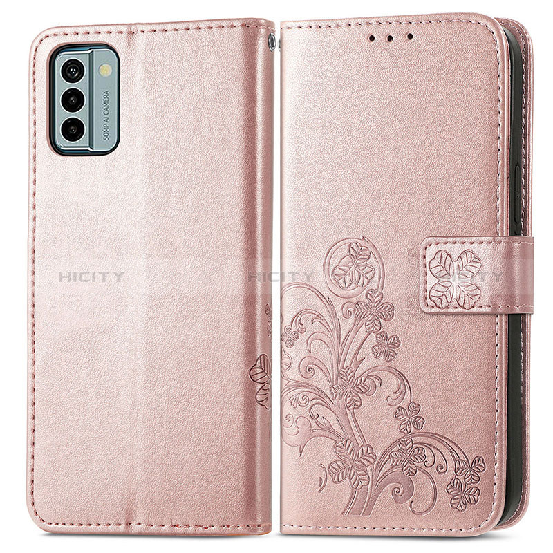 Coque Portefeuille Fleurs Livre Cuir Etui Clapet pour Nokia G22 Or Rose Plus