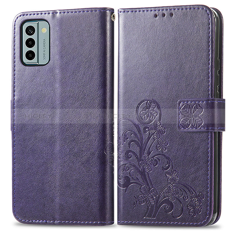 Coque Portefeuille Fleurs Livre Cuir Etui Clapet pour Nokia G22 Violet Plus