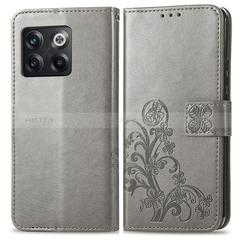 Coque Portefeuille Fleurs Livre Cuir Etui Clapet pour OnePlus Ace Pro 5G Gris Plus