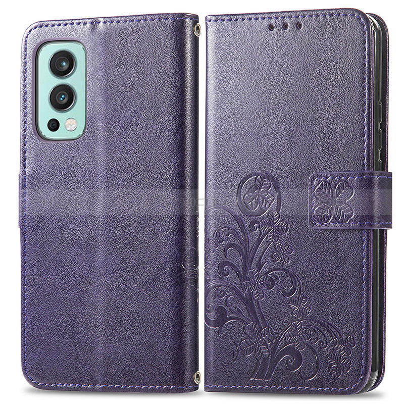 Coque Portefeuille Fleurs Livre Cuir Etui Clapet pour OnePlus Nord 2 5G Violet Plus