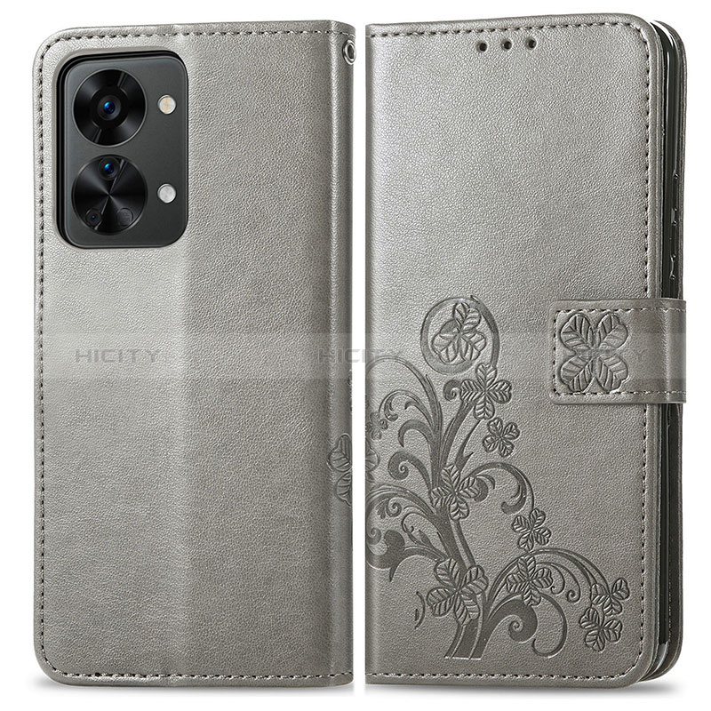 Coque Portefeuille Fleurs Livre Cuir Etui Clapet pour OnePlus Nord 2T 5G Gris Plus