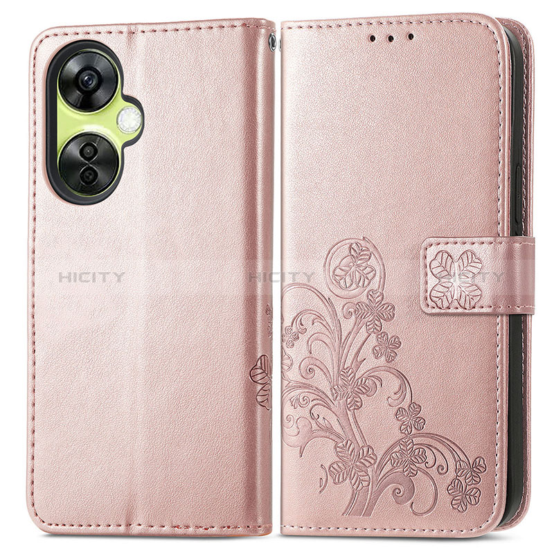 Coque Portefeuille Fleurs Livre Cuir Etui Clapet pour OnePlus Nord CE 3 5G Or Rose Plus