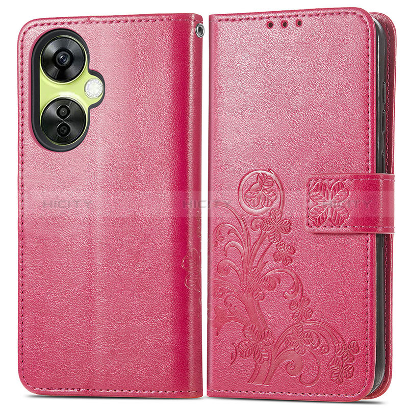 Coque Portefeuille Fleurs Livre Cuir Etui Clapet pour OnePlus Nord CE 3 Lite 5G Rose Rouge Plus