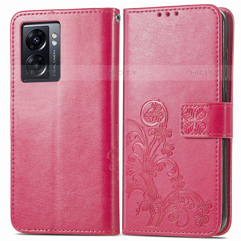 Coque Portefeuille Fleurs Livre Cuir Etui Clapet pour OnePlus Nord N300 5G Rouge Plus