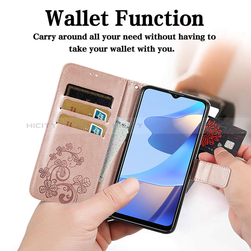 Coque Portefeuille Fleurs Livre Cuir Etui Clapet pour Oppo A16 Plus