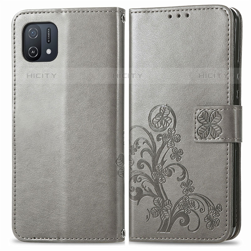 Coque Portefeuille Fleurs Livre Cuir Etui Clapet pour Oppo A16e Gris Plus