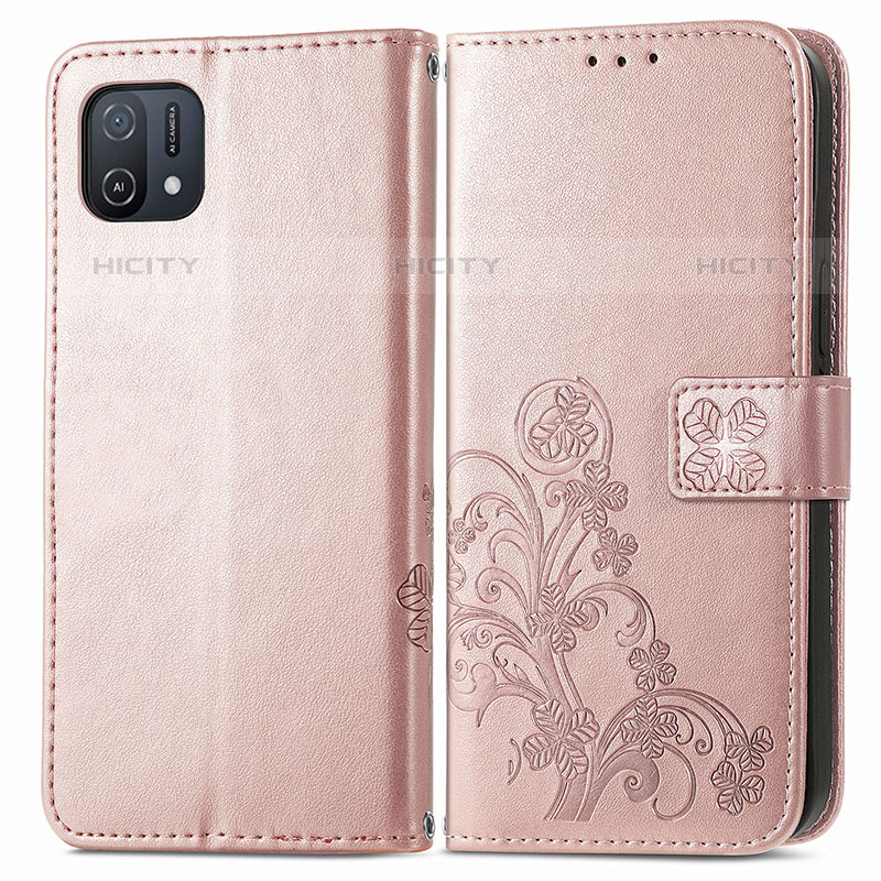 Coque Portefeuille Fleurs Livre Cuir Etui Clapet pour Oppo A16K Rose Plus