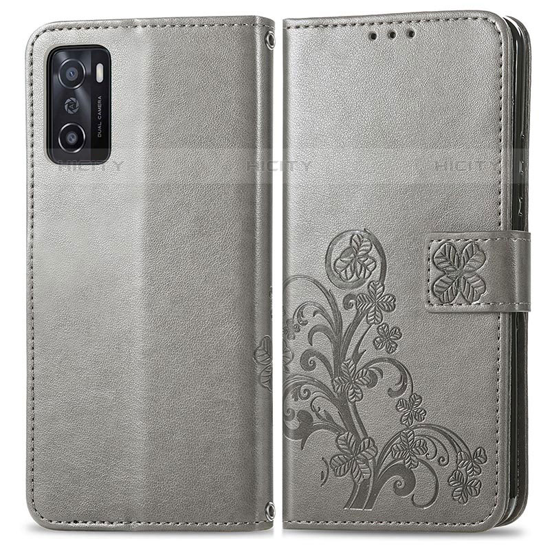 Coque Portefeuille Fleurs Livre Cuir Etui Clapet pour Oppo A55S 5G Gris Plus