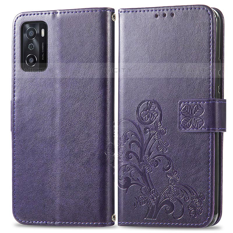 Coque Portefeuille Fleurs Livre Cuir Etui Clapet pour Oppo A55S 5G Violet Plus