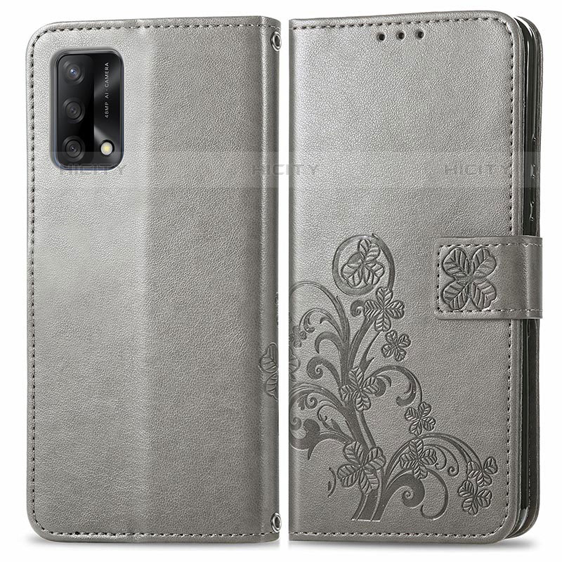 Coque Portefeuille Fleurs Livre Cuir Etui Clapet pour Oppo A74 4G Gris Plus