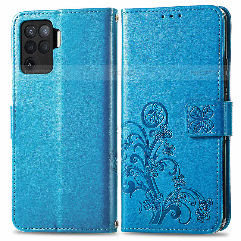 Coque Portefeuille Fleurs Livre Cuir Etui Clapet pour Oppo A94 4G Bleu Plus