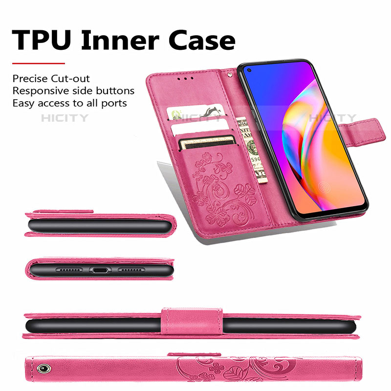 Coque Portefeuille Fleurs Livre Cuir Etui Clapet pour Oppo F19 Pro Plus