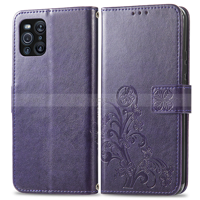 Coque Portefeuille Fleurs Livre Cuir Etui Clapet pour Oppo Find X3 5G Violet Plus