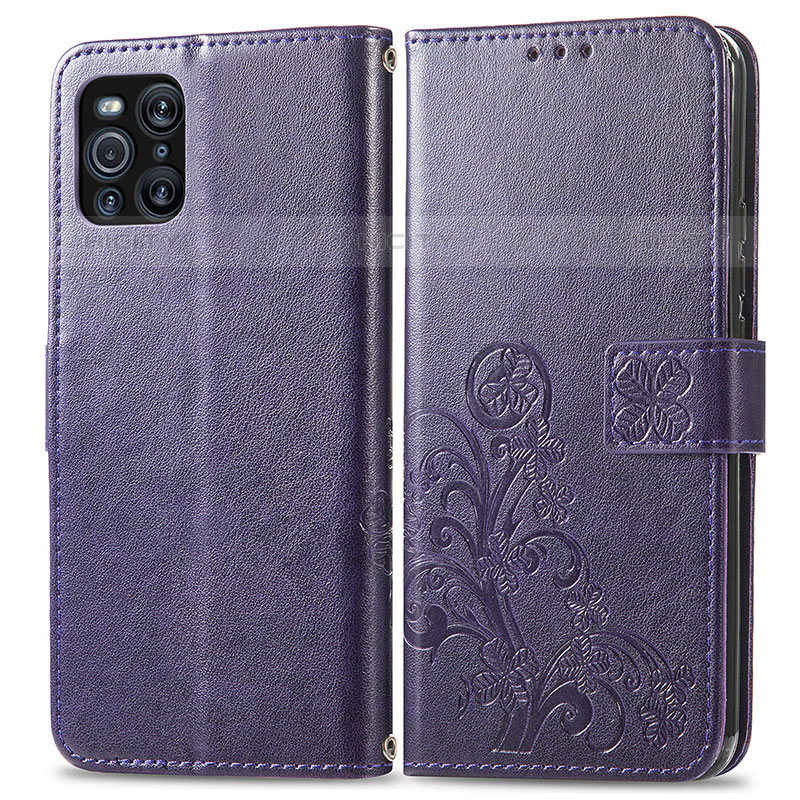 Coque Portefeuille Fleurs Livre Cuir Etui Clapet pour Oppo Find X3 Pro 5G Violet Plus