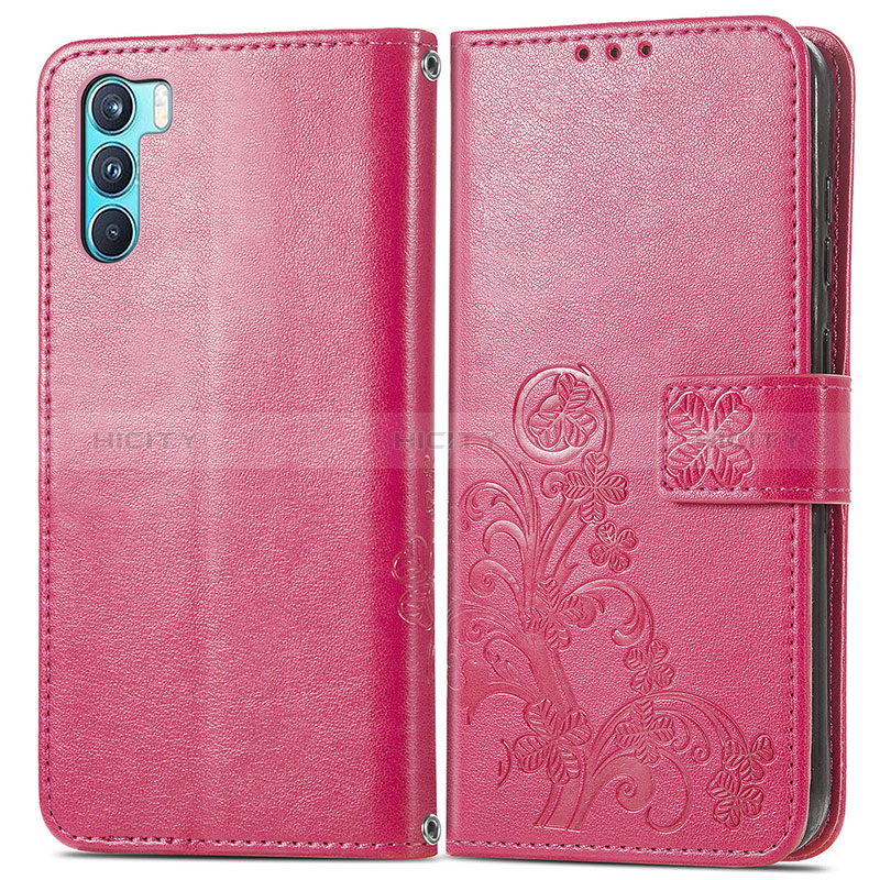 Coque Portefeuille Fleurs Livre Cuir Etui Clapet pour Oppo K9 Pro 5G Rouge Plus