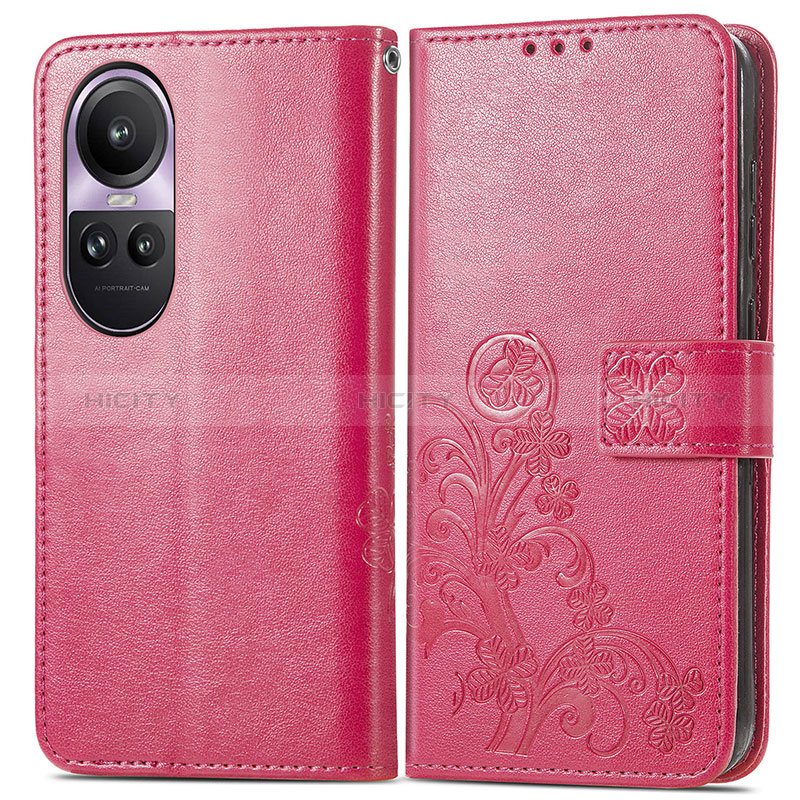 Coque Portefeuille Fleurs Livre Cuir Etui Clapet pour Oppo Reno10 Pro 5G Rose Rouge Plus