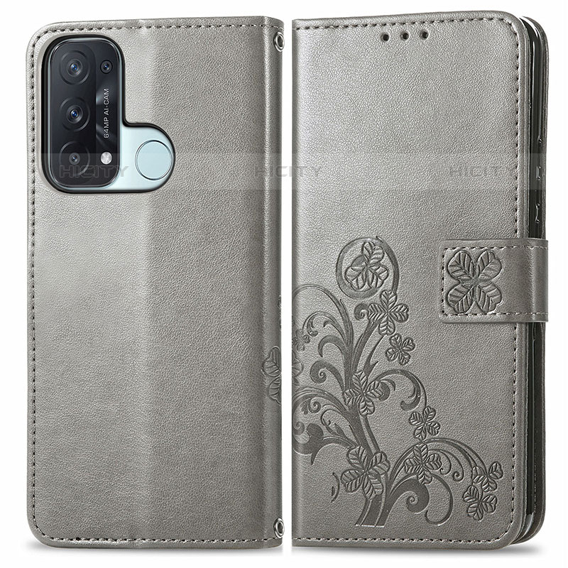 Coque Portefeuille Fleurs Livre Cuir Etui Clapet pour Oppo Reno5 A Gris Plus