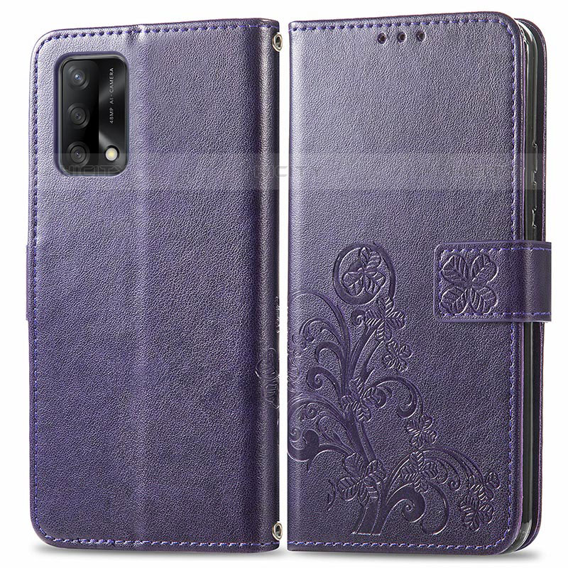 Coque Portefeuille Fleurs Livre Cuir Etui Clapet pour Oppo Reno6 Lite Violet Plus