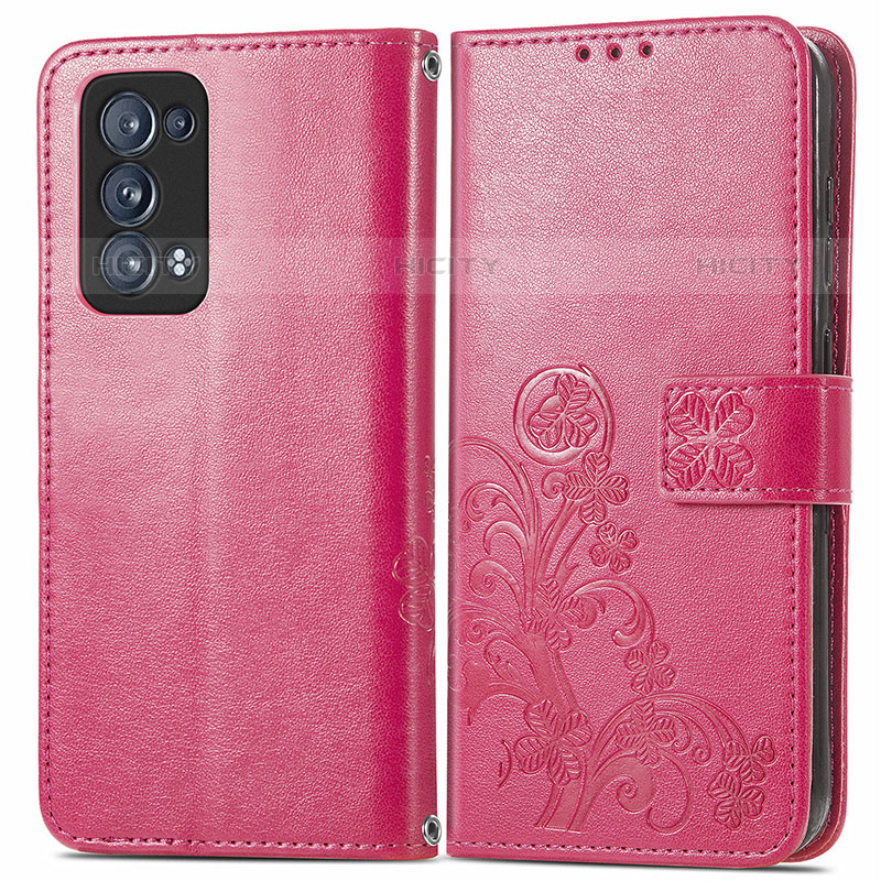 Coque Portefeuille Fleurs Livre Cuir Etui Clapet pour Oppo Reno6 Pro+ Plus 5G Rouge Plus