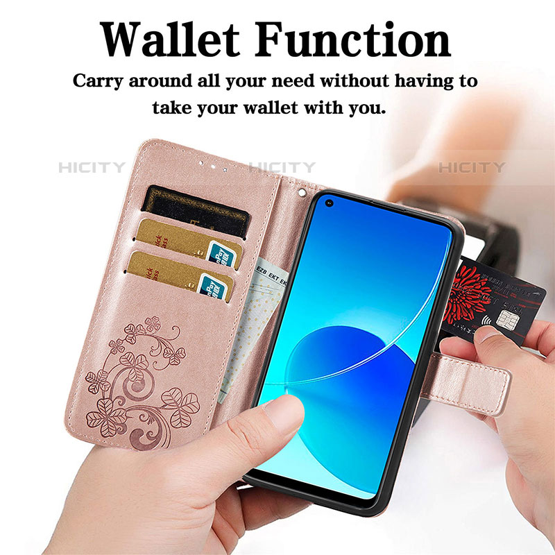 Coque Portefeuille Fleurs Livre Cuir Etui Clapet pour Oppo Reno6 Z 5G Plus