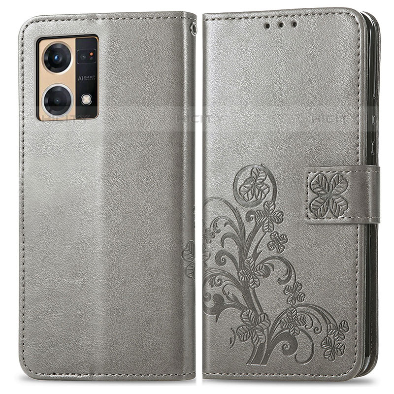 Coque Portefeuille Fleurs Livre Cuir Etui Clapet pour Oppo Reno7 4G Gris Plus