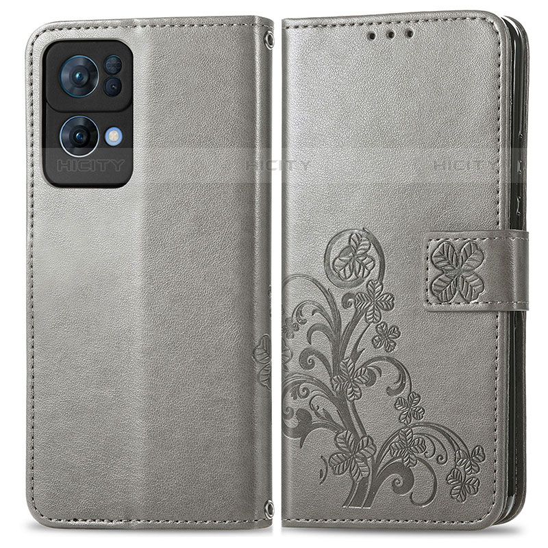 Coque Portefeuille Fleurs Livre Cuir Etui Clapet pour Oppo Reno7 Pro 5G Gris Plus