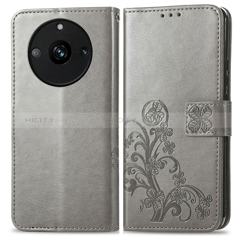 Coque Portefeuille Fleurs Livre Cuir Etui Clapet pour Realme 11 Pro+ Plus 5G Gris Plus