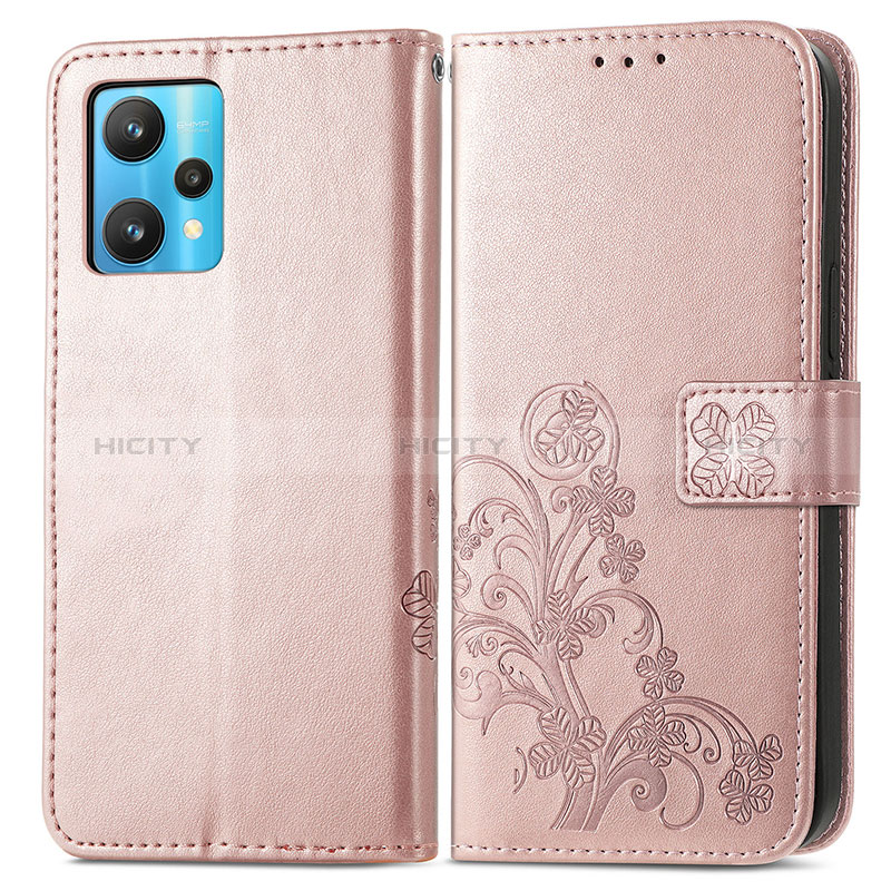 Coque Portefeuille Fleurs Livre Cuir Etui Clapet pour Realme 9 Pro 5G Or Rose Plus