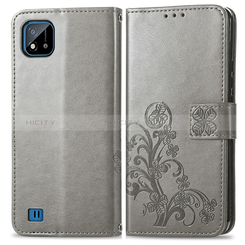 Coque Portefeuille Fleurs Livre Cuir Etui Clapet pour Realme C11 (2021) Gris Plus