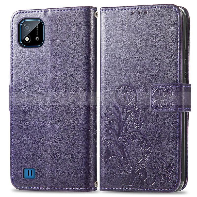 Coque Portefeuille Fleurs Livre Cuir Etui Clapet pour Realme C11 (2021) Violet Plus