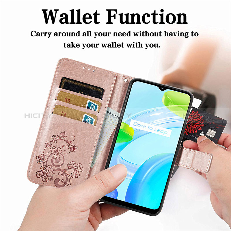 Coque Portefeuille Fleurs Livre Cuir Etui Clapet pour Realme C30 Plus