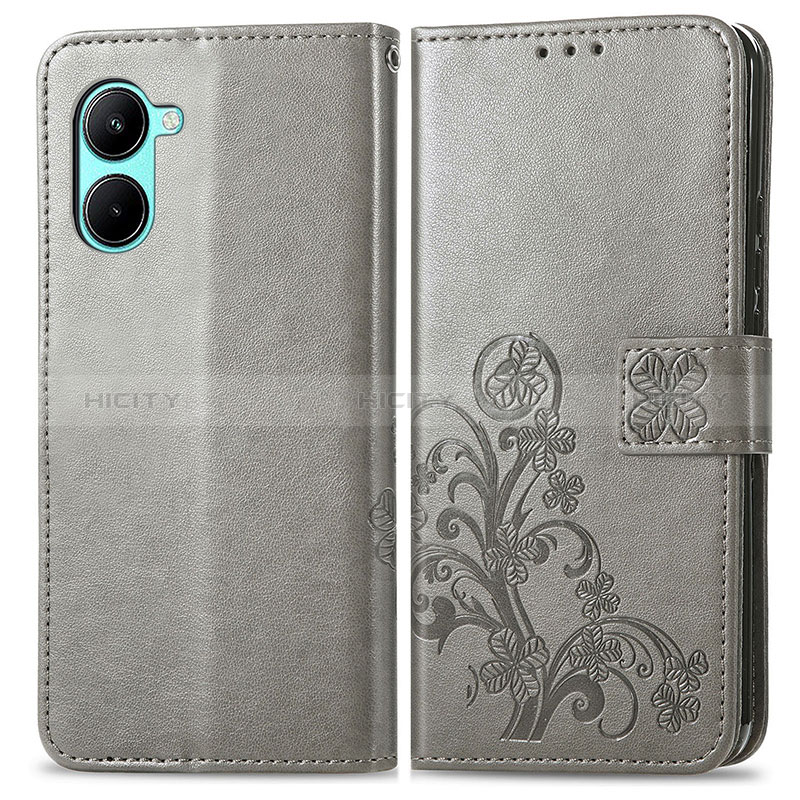 Coque Portefeuille Fleurs Livre Cuir Etui Clapet pour Realme C33 (2023) Gris Plus