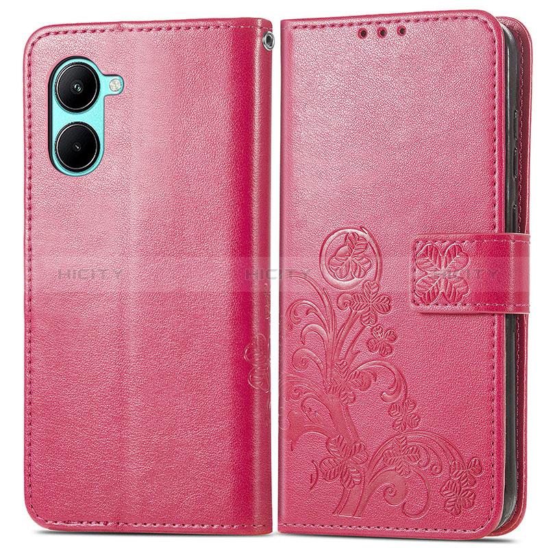 Coque Portefeuille Fleurs Livre Cuir Etui Clapet pour Realme C33 (2023) Rose Rouge Plus