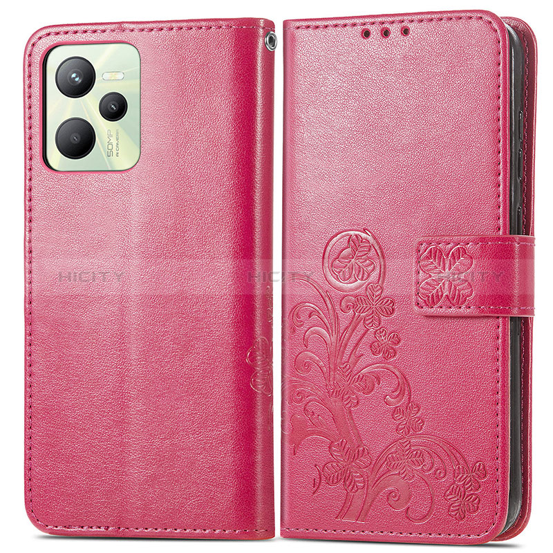 Coque Portefeuille Fleurs Livre Cuir Etui Clapet pour Realme C35 Rose Rouge Plus